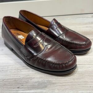 Johnston Murphy Hayes Penny Loafers Men 10.5M Burgundy Leather Slip On 15-1093